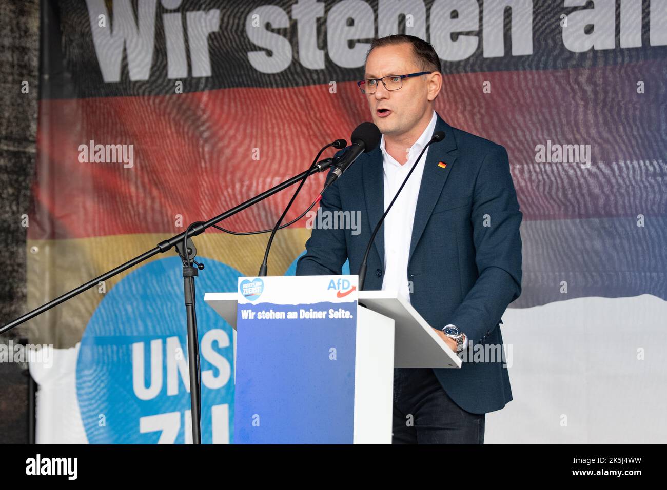 Tino Chrupalla speaking at an AfD Rally against the inflationary ...