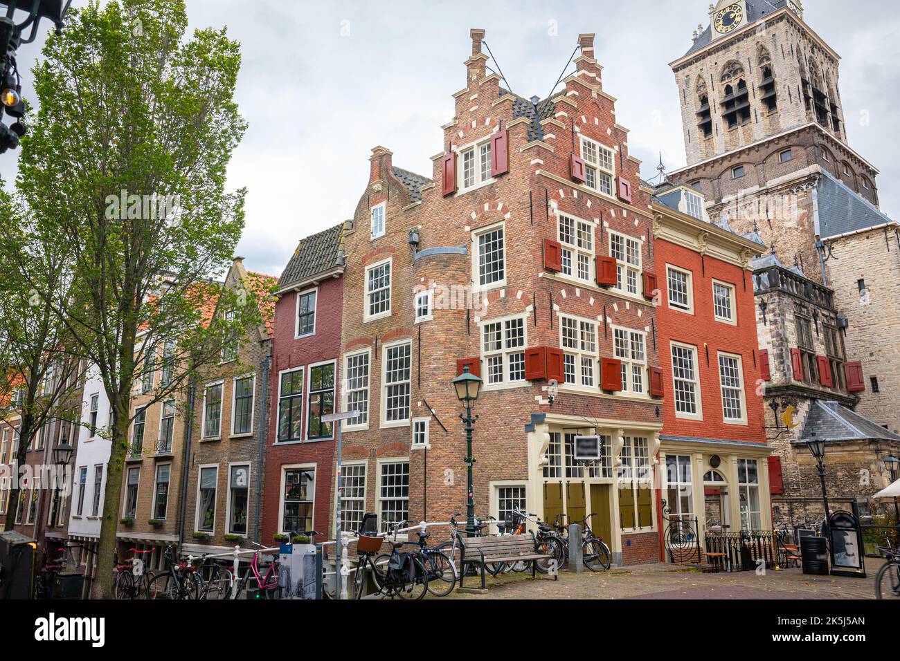 Classic Dutch houses in the historic old town of Delft, Holland Stock