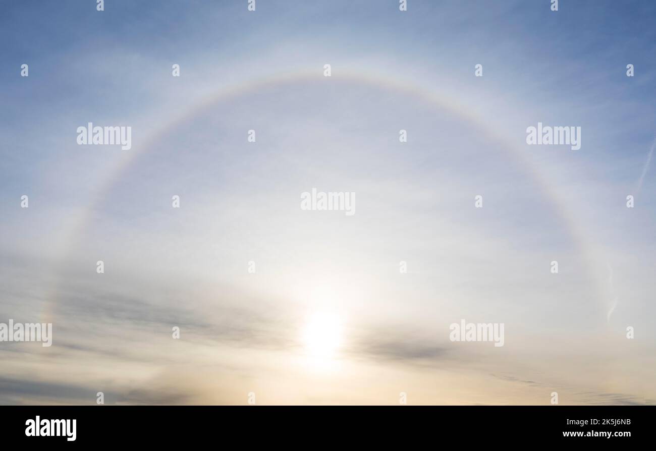 Atmospheric light effect halo in the morning sky, Saxony, Germany Stock Photo