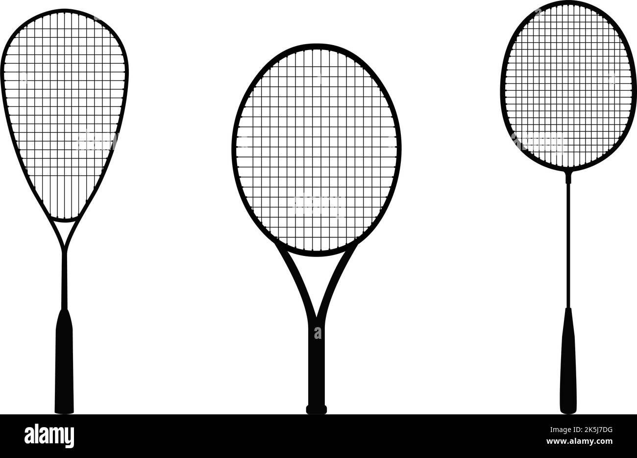 Silhouettes of squash, tennis and badminton rackets. Vector illustration Stock Vector