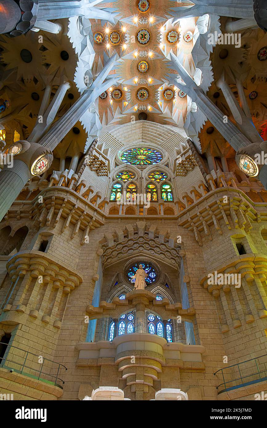 Interior of the Sagrada Familia, Church of the Atonement of the Holy ...