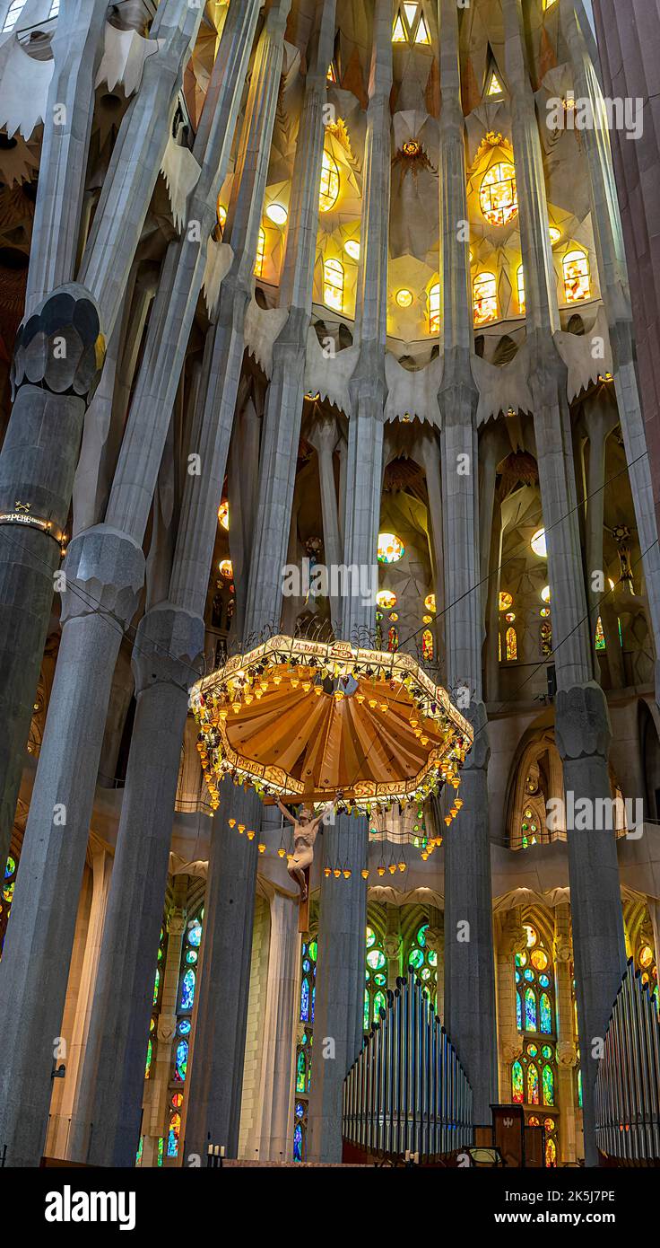 Interior of the Sagrada Familia, Church of the Atonement of the Holy ...