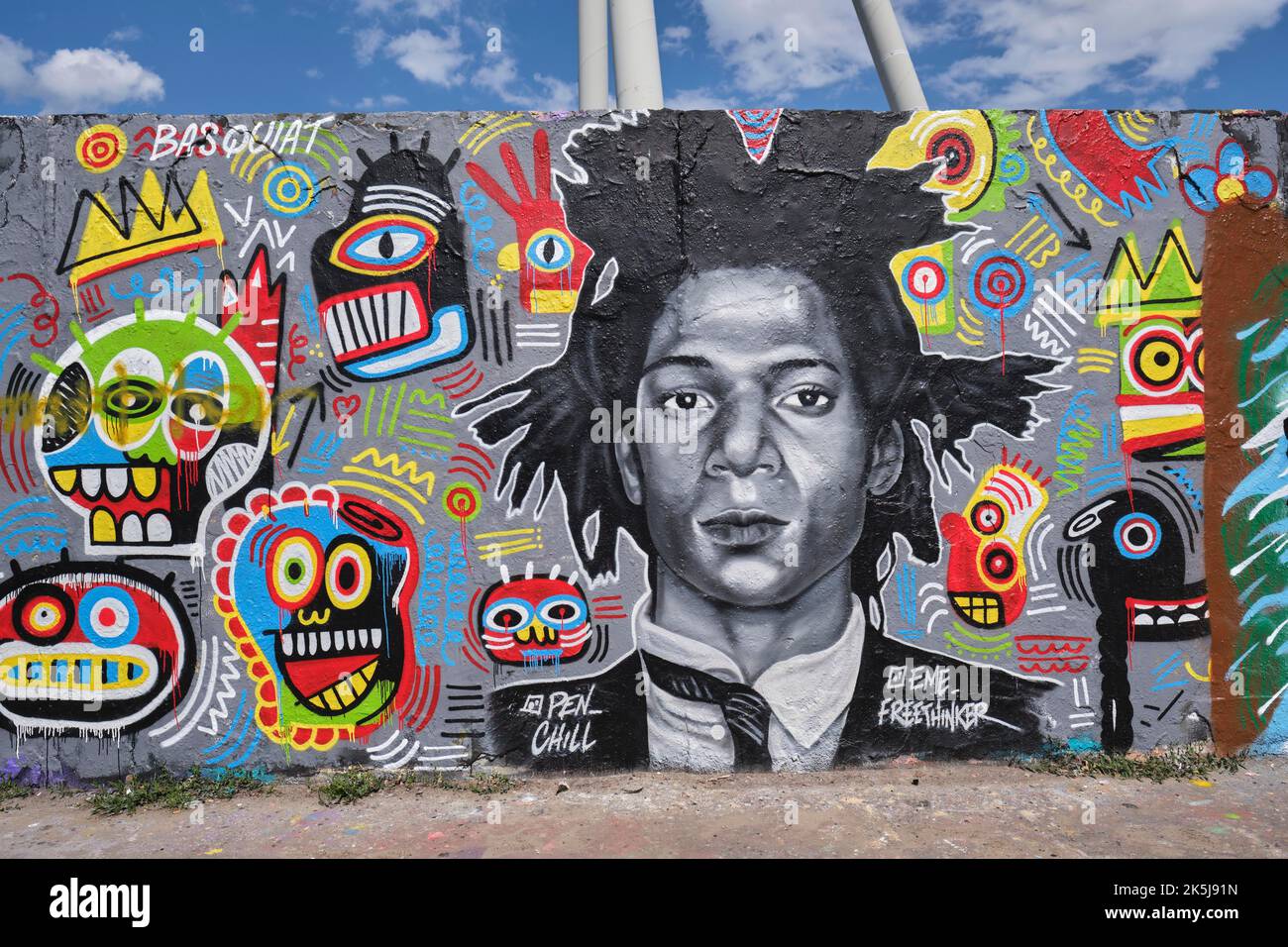 Germany, Berlin, 06. 06. 2020, Mauerpark, graffiti Jean-Michel Basquiat, US artist, painter and draughtsman, graffiti artist, by Eme Freethinker Stock Photo