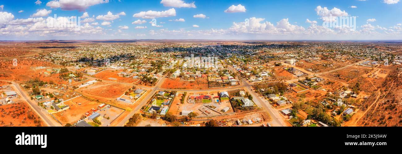 Aerial panorama over Broken Hill residential suburbs in far west of NSW