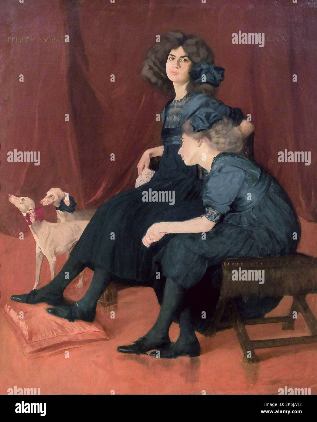 Le ereditiere - Le sorelle (The heiresses - The sisters) (1910) by Felice Casorati (1883-1963). Oil on canvas, 150x120 cm. Mart museum, Rovereto, Ital Stock Photo