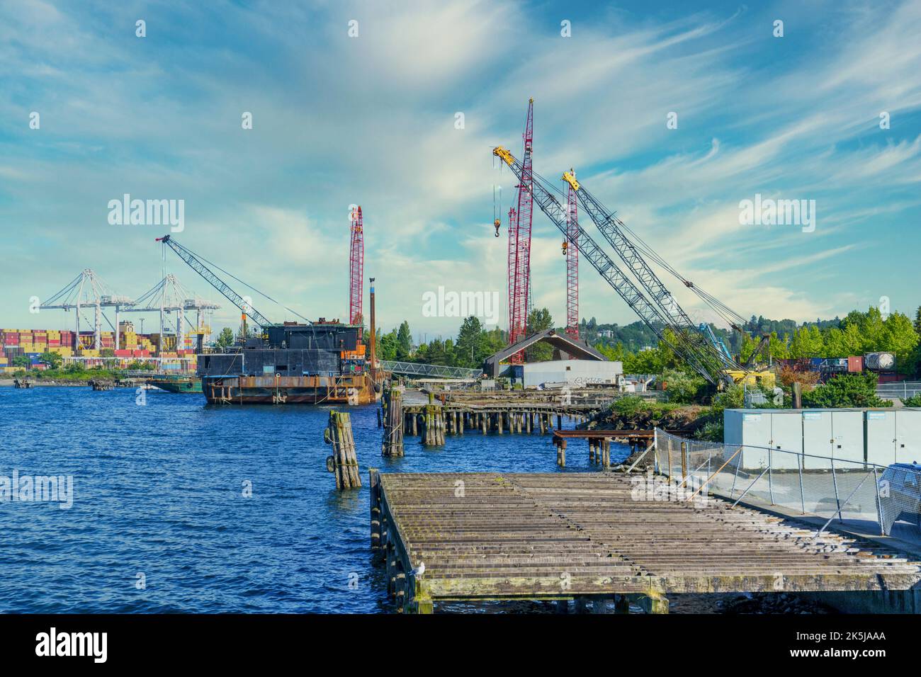 Along the industrial waterfront across the harbor from downtown Seattle. Stock Photo