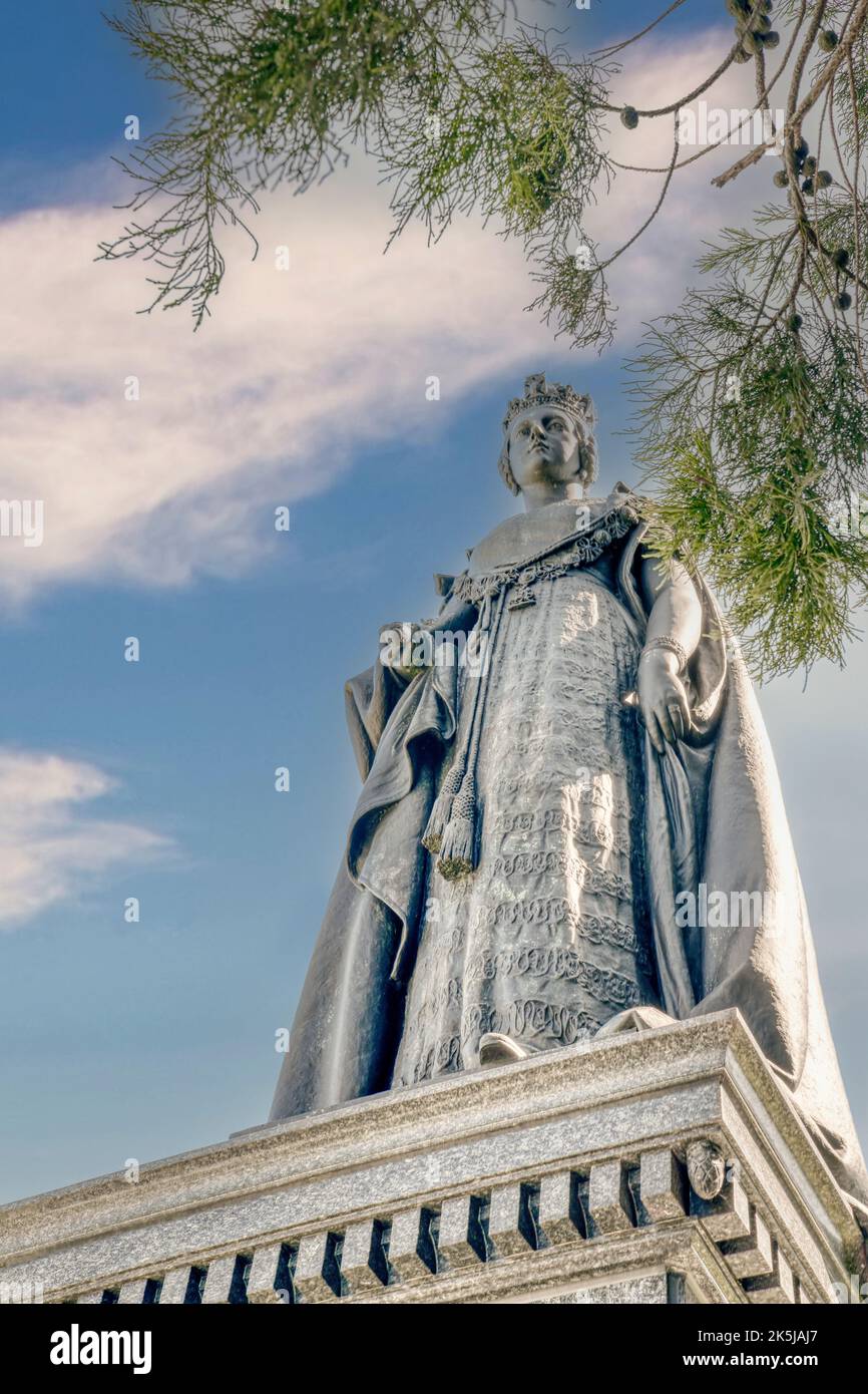 The statue of Queen Victoria stands out against the sky in front of the British Columbia Parliament Building in Victoria, Canada. Stock Photo