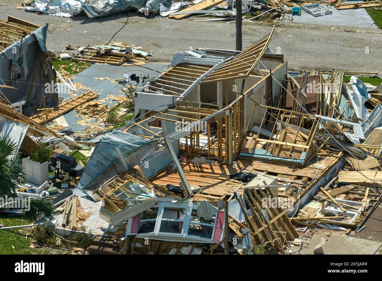 Destroyed by hurricane Ian suburban houses in Florida mobile home