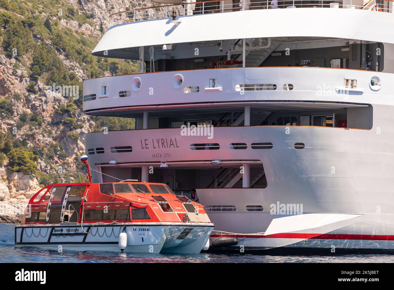 DUBROVNIK, CROATIA, EUROPE - Cruise ship Le Lyrial achored near Dubrovnik. Stock Photo