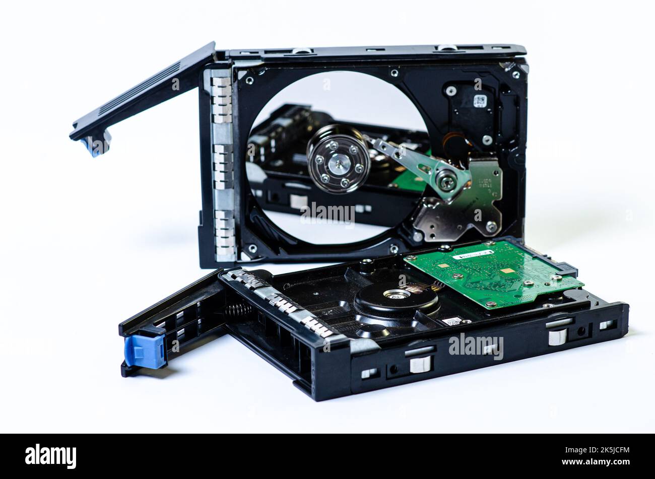 Hard disk drive HDD of different size isolated on white. Detailed view