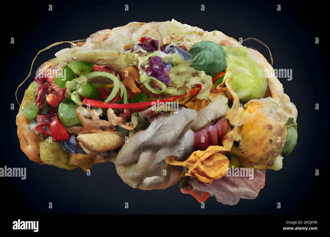 Variety of foods shaped like a human brainbrain food concept Stock ...