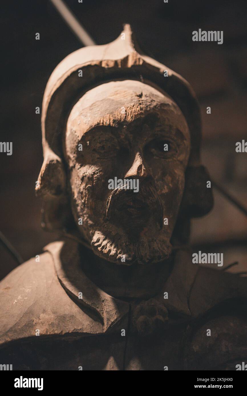 Wooden figure depicting Christian motifs, Lublin, Poland Stock Photo