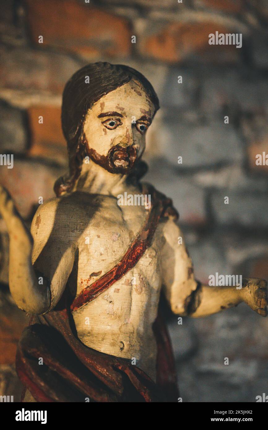 Wooden figure depicting Christian motifs, Lublin, Poland Stock Photo