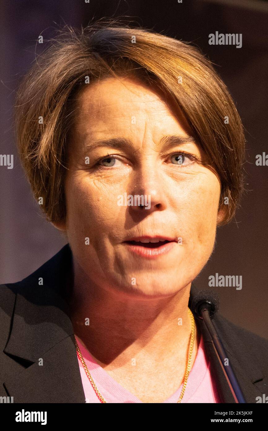 Everett, MA, USA. 8th Oct, 2022. Attorney General Maura Healey speaks