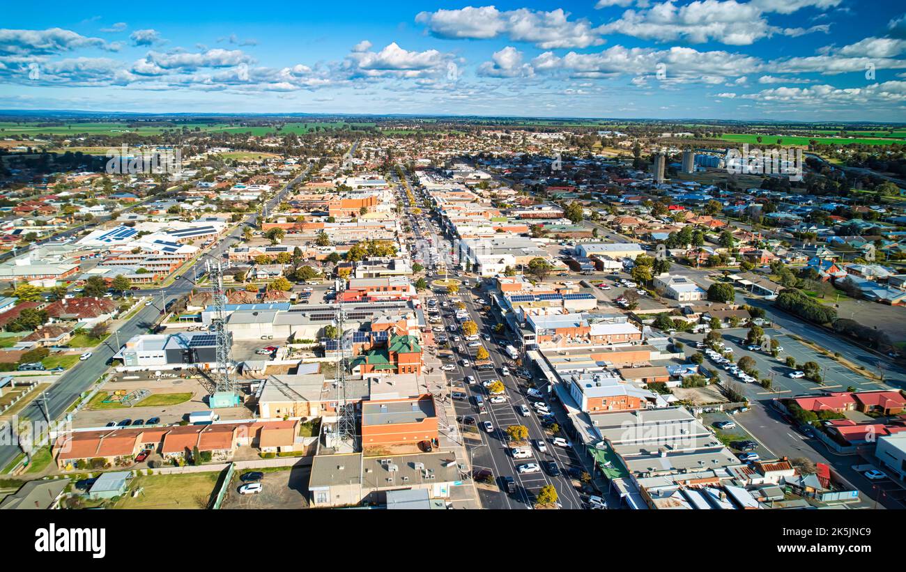 Aerial View of the Main Street of Yarrawonga Victoria Australia Stock