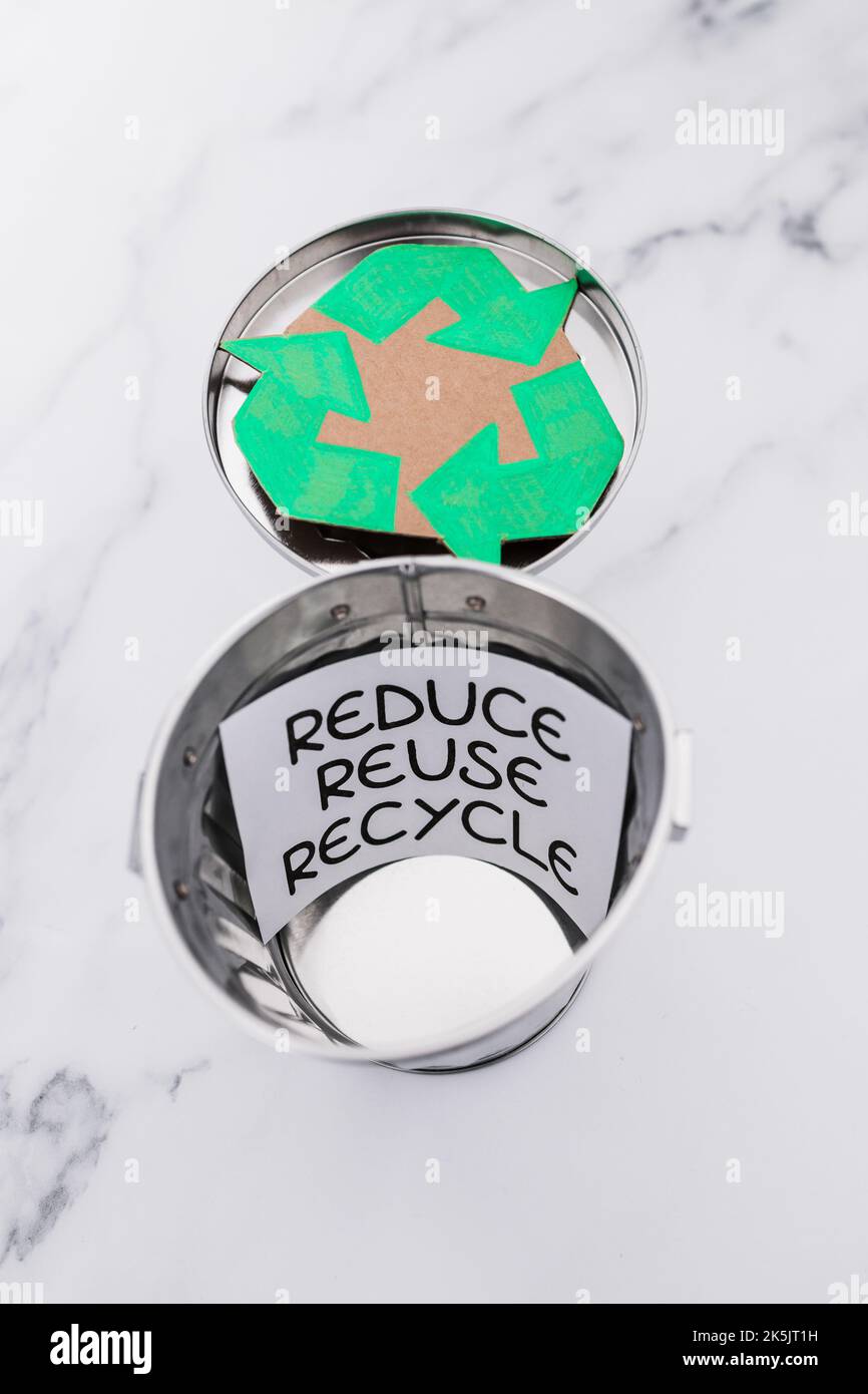 reduce reuse recycle sign with mini trash can and recycle icon, concept ...