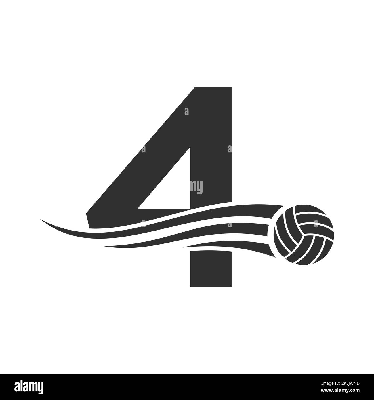 Letter 4 Volleyball Logo Design For Volley Ball Club Symbol Vector Template. Volleyball Sign Template Stock Vector