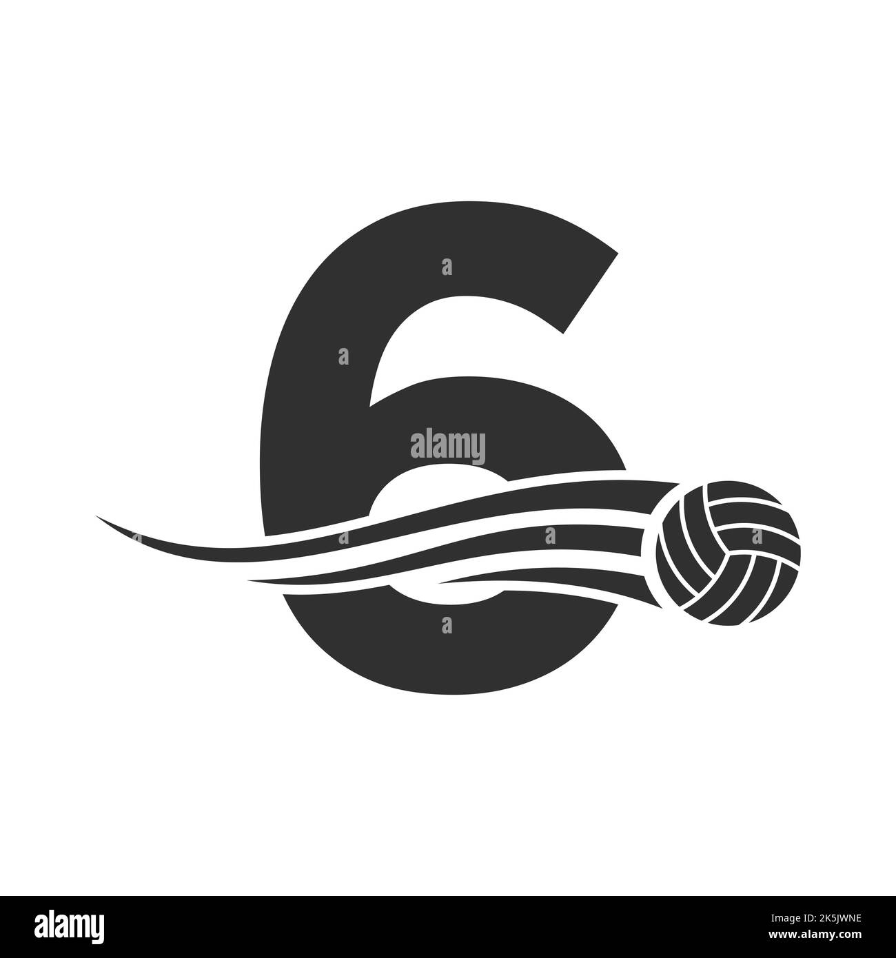 Letter 6 Volleyball Logo Design For Volley Ball Club Symbol Vector Template. Volleyball Sign Template Stock Vector