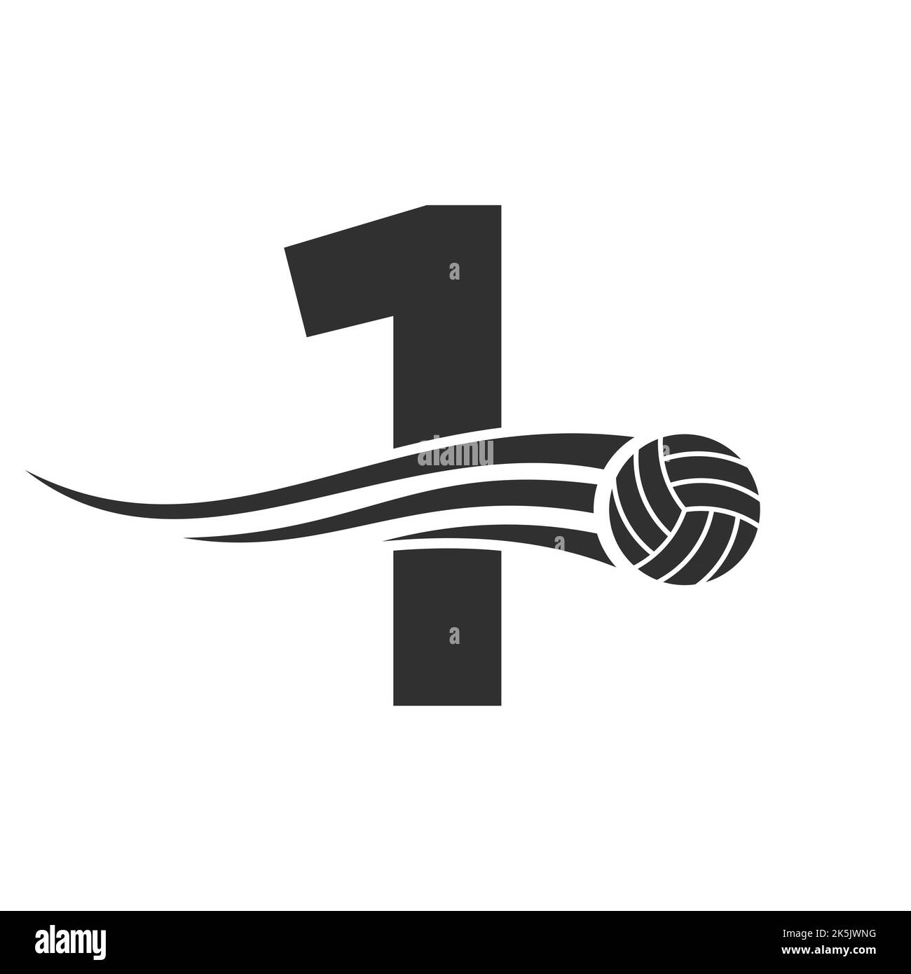 Letter 1 Volleyball Logo Design For Volley Ball Club Symbol Vector Template. Volleyball Sign Template Stock Vector