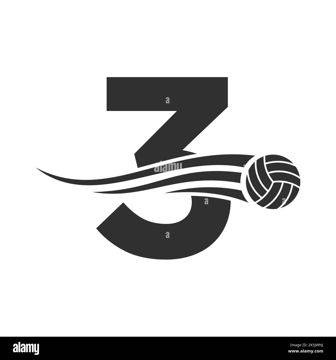 Letter 3 Volleyball Logo Design For Volley Ball Club Symbol Vector Template. Volleyball Sign Template Stock Vector