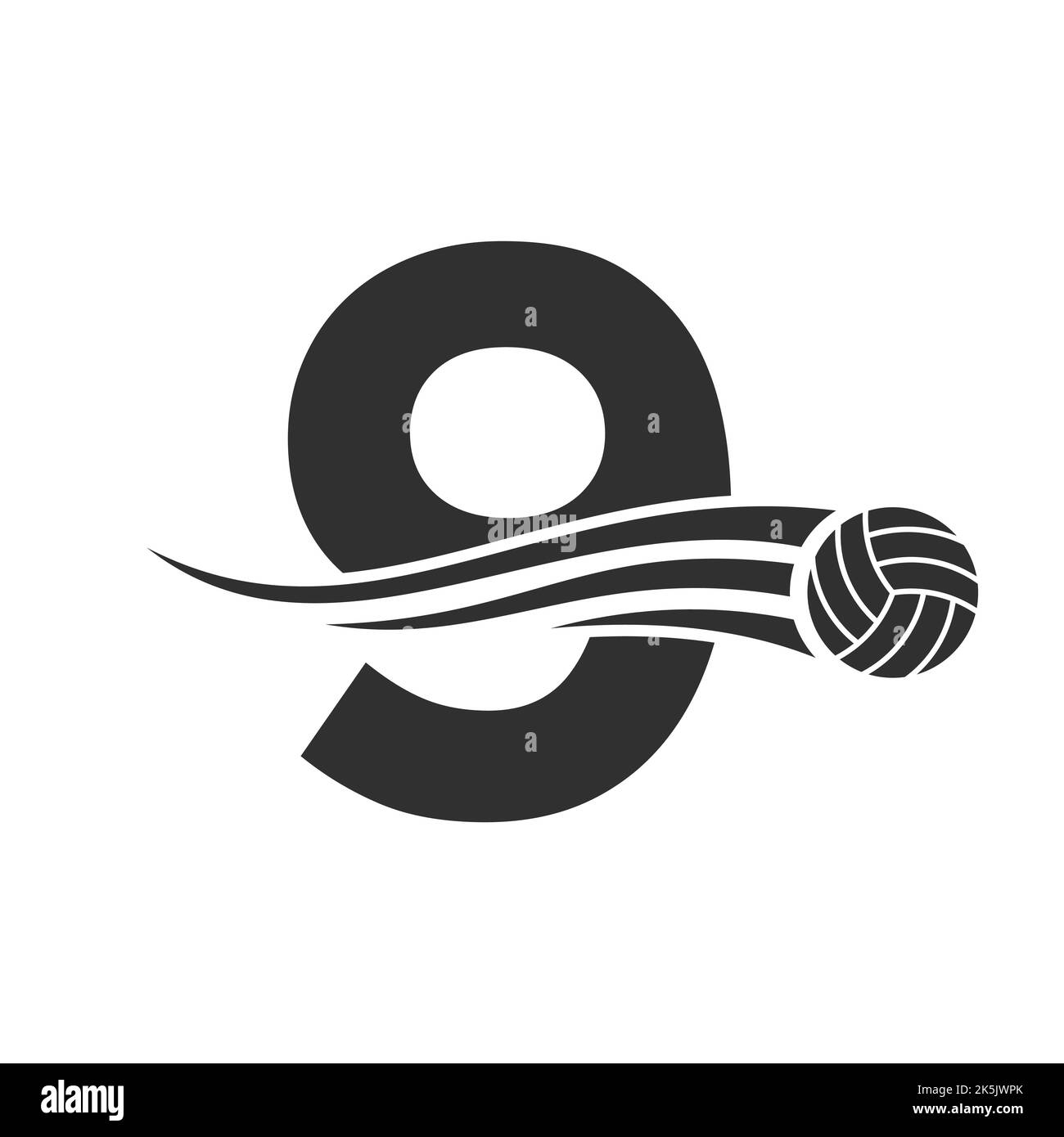 Letter 9 Volleyball Logo Design For Volley Ball Club Symbol Vector Template. Volleyball Sign Template Stock Vector
