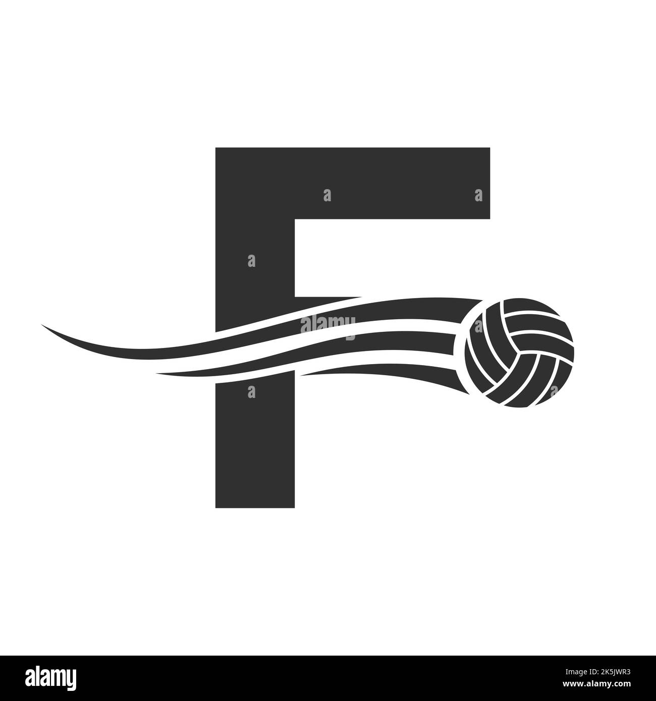 Letter F Volleyball Logo Design For Volley Ball Club Symbol Vector Template. Volleyball Sign Template Stock Vector