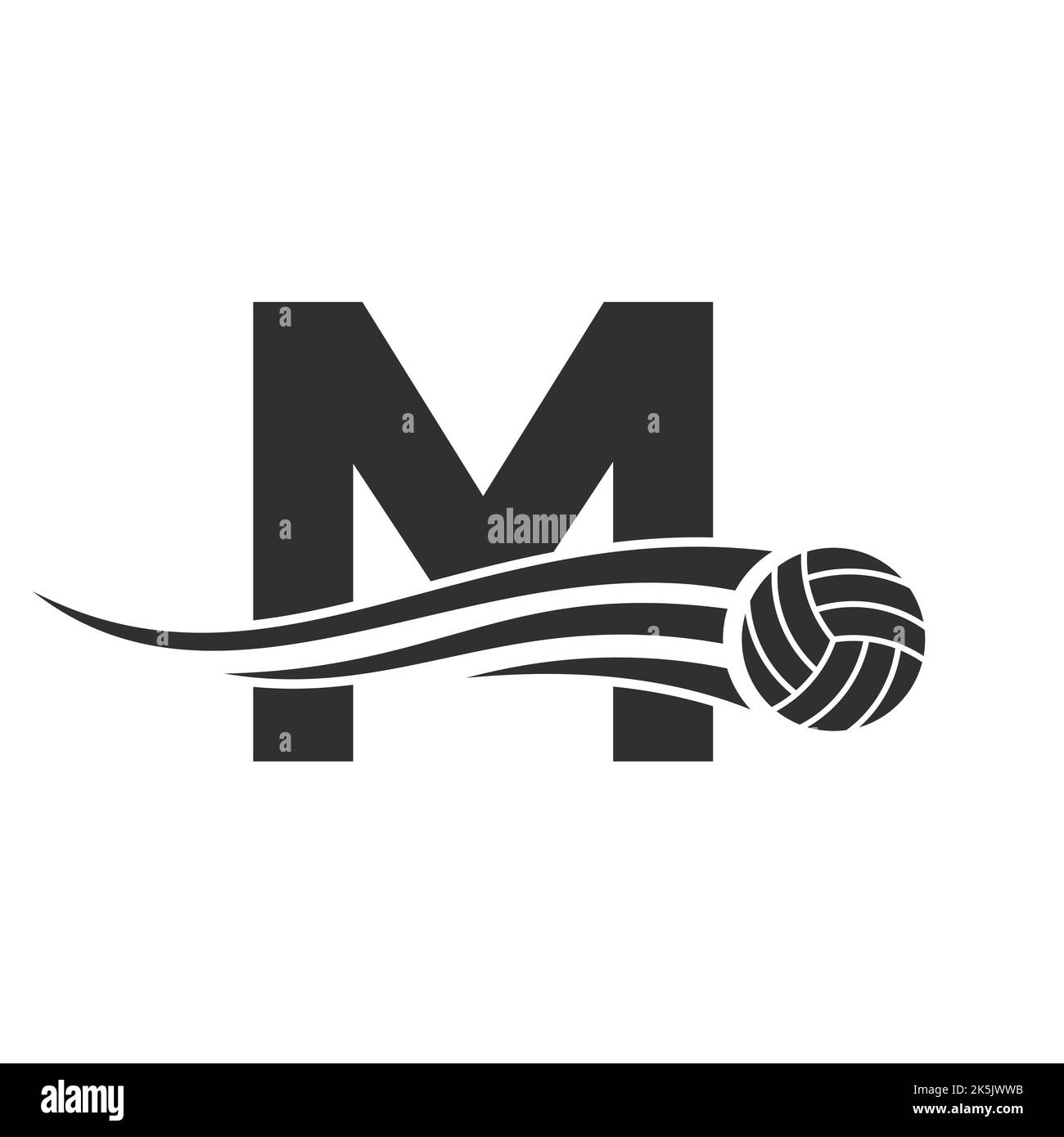 Letter M Volleyball Logo Design For Volley Ball Club Symbol Vector Template. Volleyball Sign Template Stock Vector