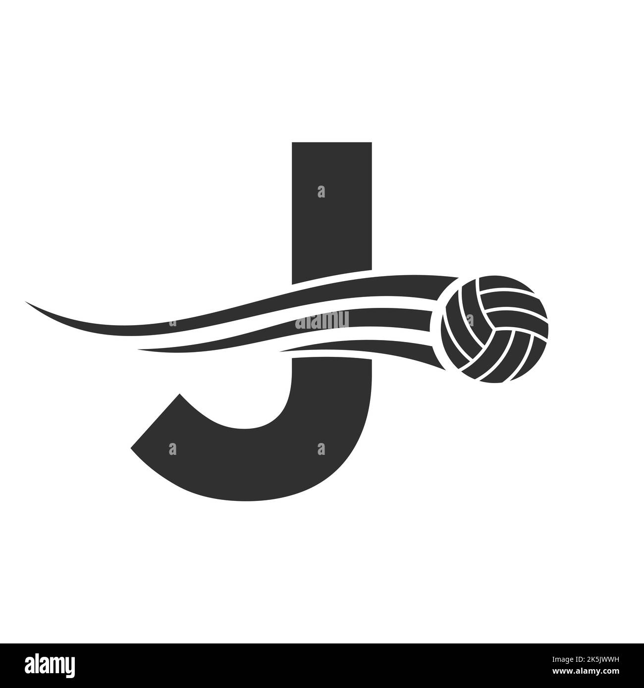 Letter J Volleyball Logo Design For Volley Ball Club Symbol Vector Template. Volleyball Sign Template Stock Vector