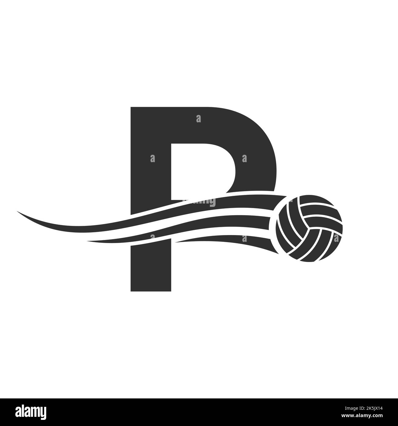Letter P Volleyball Logo Design For Volley Ball Club Symbol Vector Template. Volleyball Sign Template Stock Vector