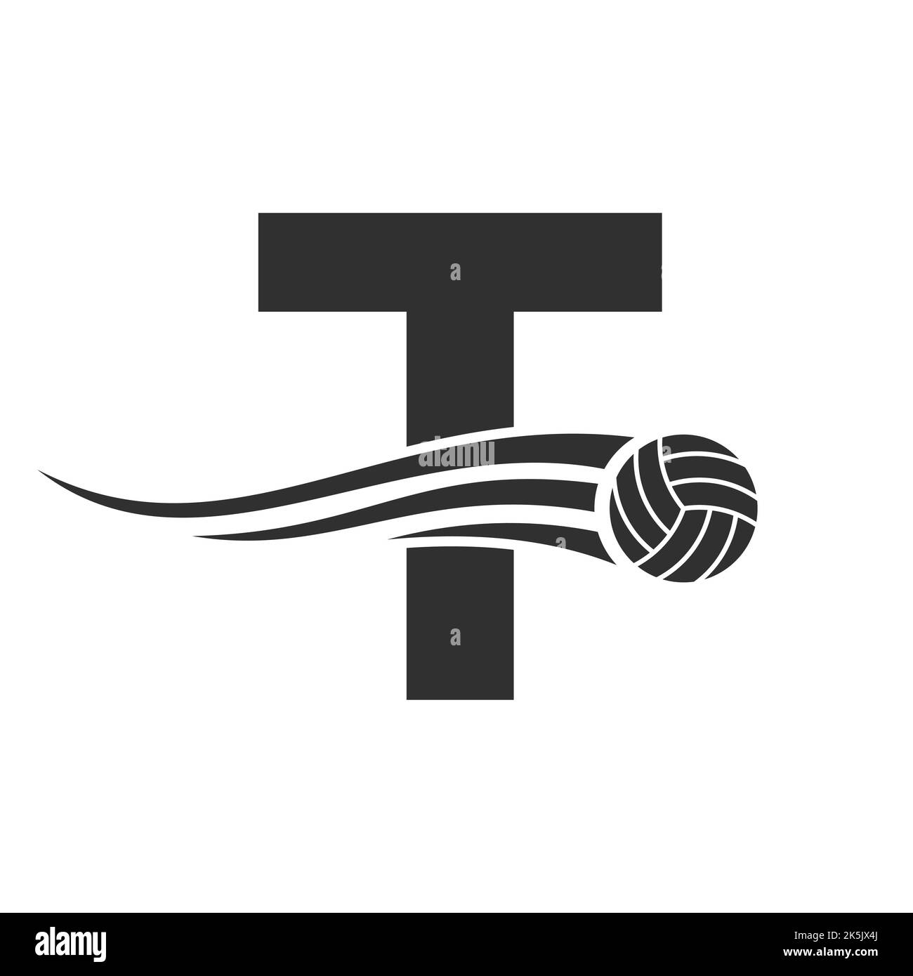 Letter T Volleyball Logo Design For Volley Ball Club Symbol Vector Template. Volleyball Sign Template Stock Vector