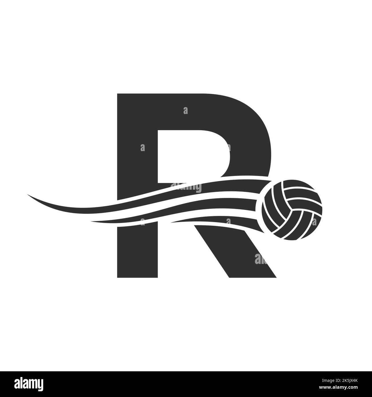 Letter R Volleyball Logo Design For Volley Ball Club Symbol Vector Template. Volleyball Sign Template Stock Vector