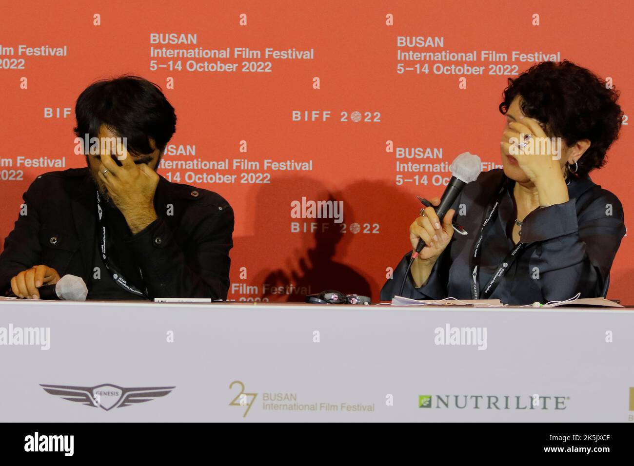Oct 5, 2022-Busan, South Korea-Iranian Film director Reza Mohaghegh he's film 'Scent of Wind' press conference during the 27th Busan International Film Festival Opening film press conference at cinemountain in Busan, South Korea. Stock Photo