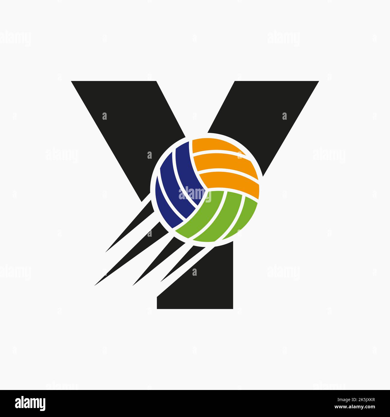 Initial Letter Y Volleyball Logo Concept With Moving Volley Ball Icon. Volleyball Sports Logotype Symbol Vector Template Stock Vector