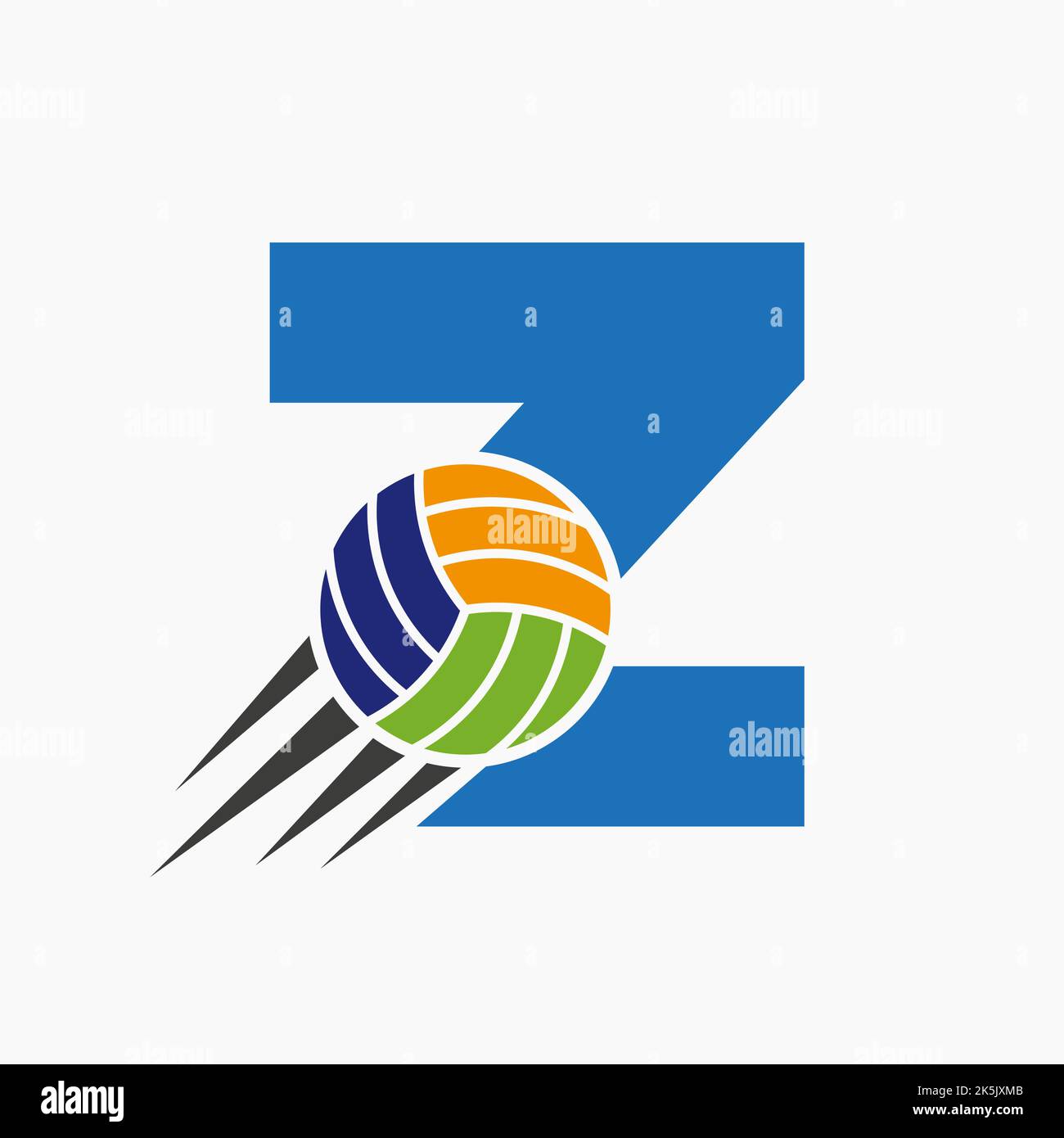 Initial Letter Z Volleyball Logo Concept With Moving Volley Ball Icon. Volleyball Sports Logotype Symbol Vector Template Stock Vector