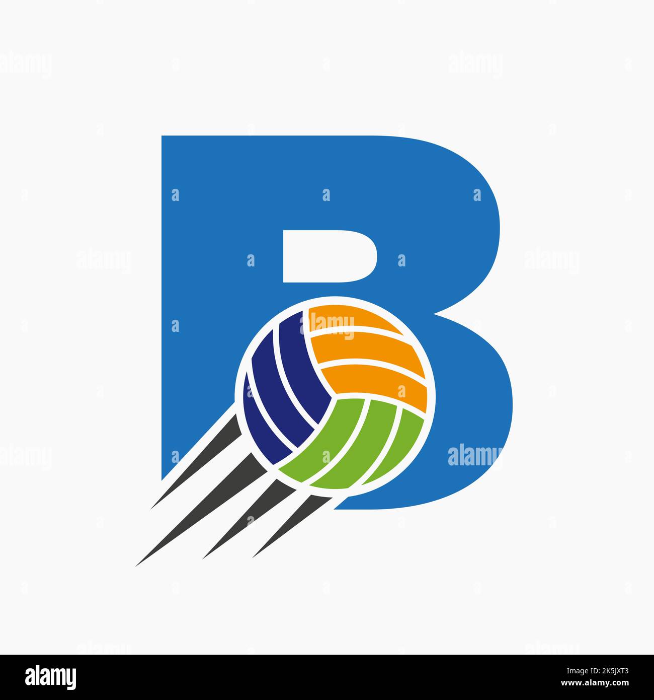 Initial Letter B Volleyball Logo Concept With Moving Volley Ball Icon