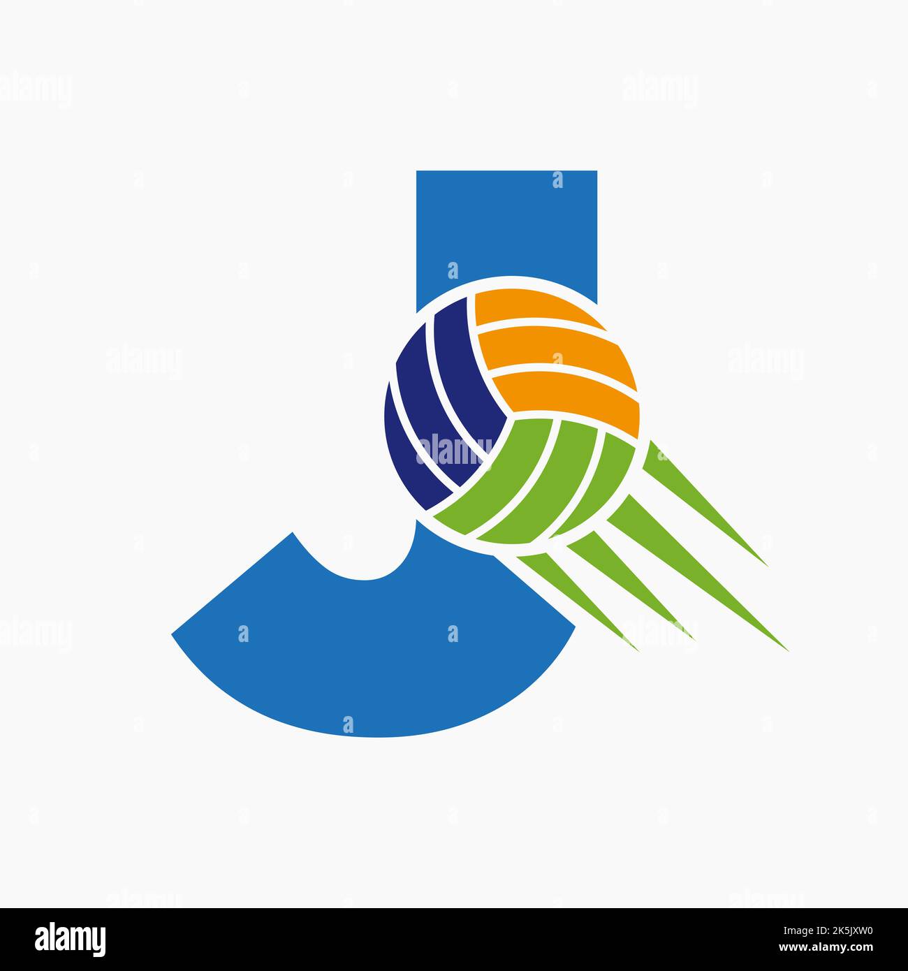 Initial Letter J Volleyball Logo Concept With Moving Volley Ball Icon
