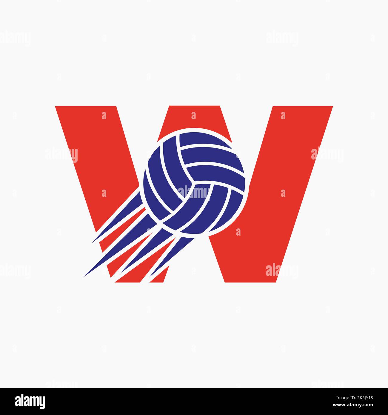 Initial Letter W Volleyball Logo Concept With Moving Volley Ball Icon. Volleyball Sports Logotype Symbol Vector Template Stock Vector
