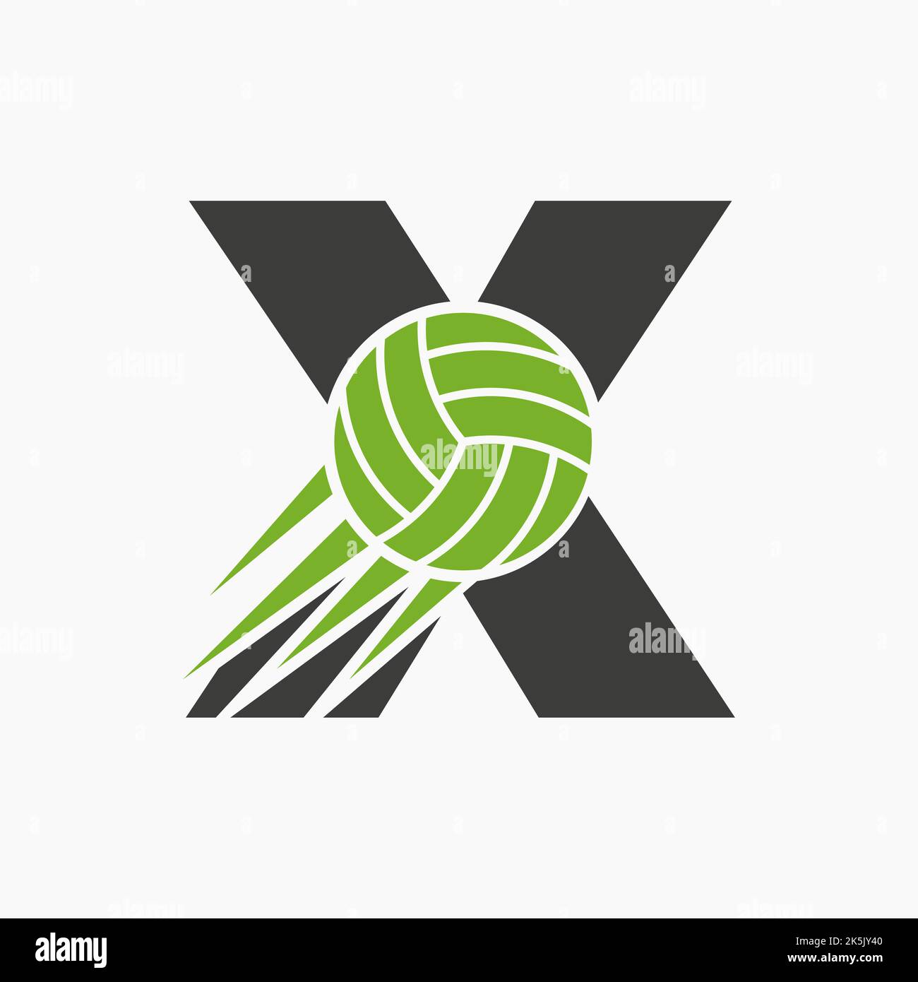 Initial Letter X Volleyball Logo Concept With Moving Volley Ball Icon. Volleyball Sports Logotype Symbol Vector Template Stock Vector
