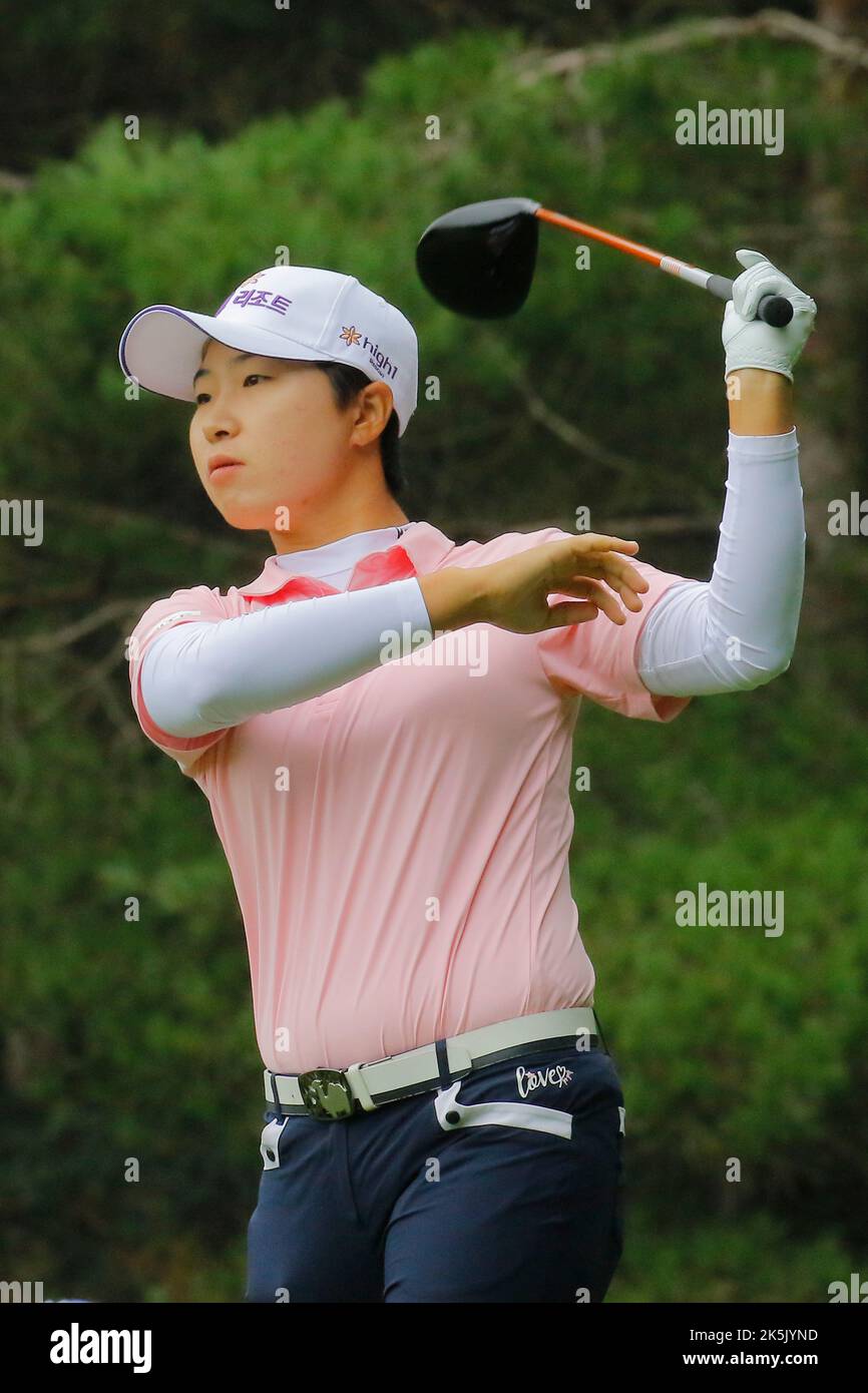 Aug 25, 2022-Chuncheon, South Korea-Kim Ji Soo action on the 2th hall during an Hanhwa Classic 2022 Round 1 at Jade Palace Golf Club in Chun Cheon, South Korea. Stock Photo