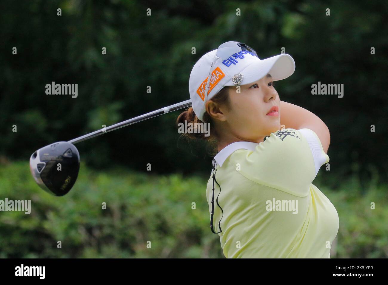 Aug 25, 2022-Chuncheon, South Korea-Yoo Geena action on the 1th hall during an Hanhwa Classic 2022 Round 1 at Jade Palace Golf Club in Chun Cheon, South Korea. Stock Photo