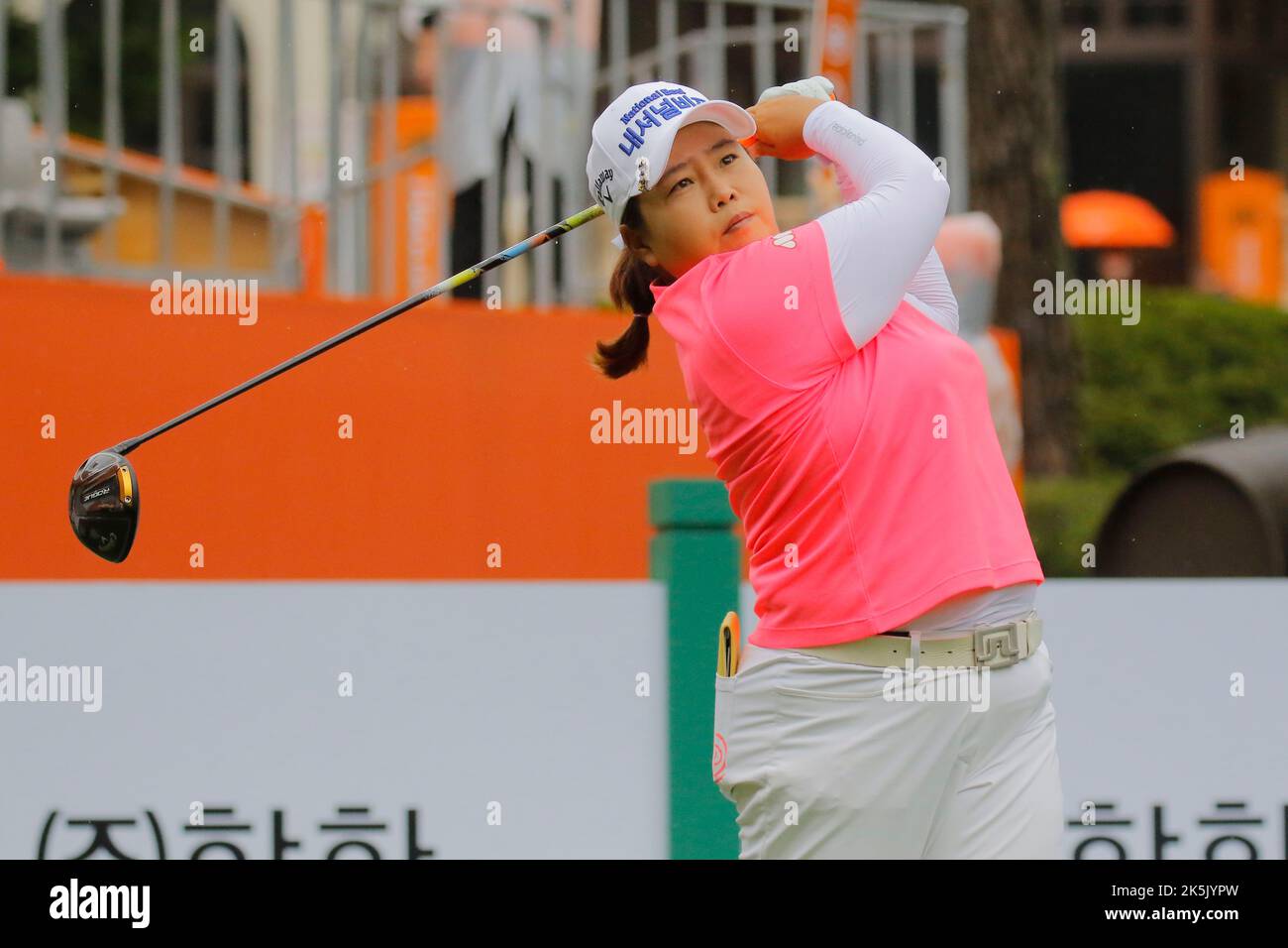 Aug 25, 2022-Chuncheon, South Korea-Ahn Sun Ju action on the 1th hall during an Hanhwa Classic 2022 Round 1 at Jade Palace Golf Club in Chun Cheon, South Korea. Stock Photo