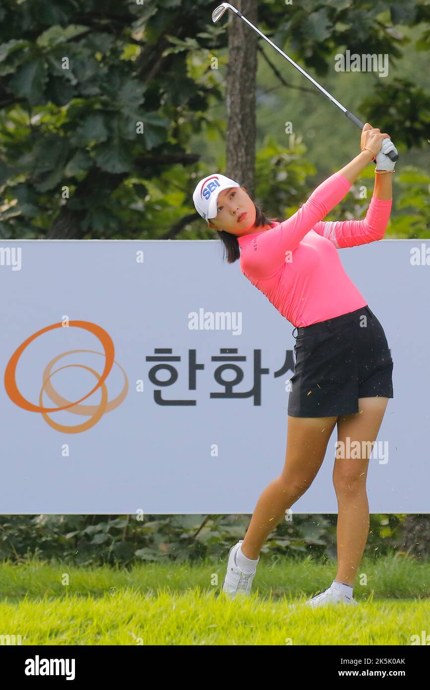 Aug 26, 2022-Chuncheon, South Korea-Moon Jeong Min action on the 5th hall during an Hanhwa Classic 2022 Round 2 at Jade Palace Golf Club in Chun Cheon, South Korea. Stock Photo