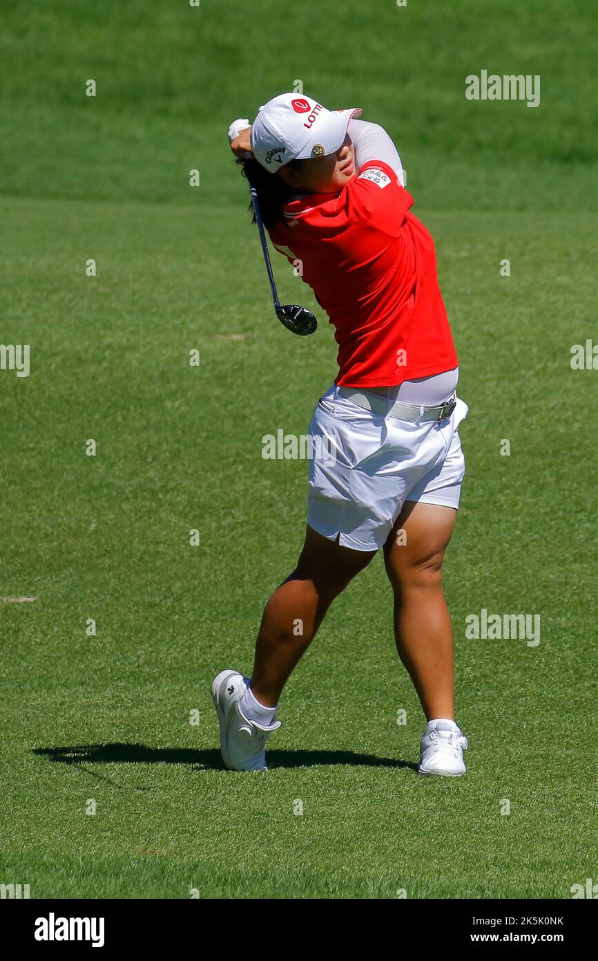 Aug 27, 2022-Chuncheon, South Korea-Ha Min Song action on the 1th hall during an Hanhwa Classic 2022 Round 3 at Jade Palace Golf Club in Chuncheon, South Korea. Stock Photo