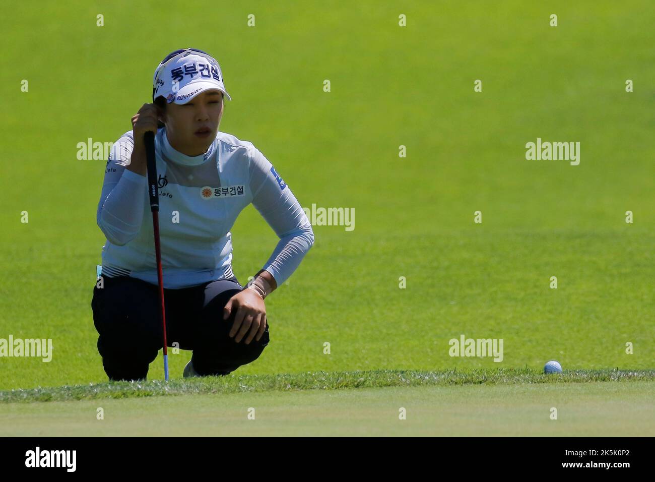 Aug 27, 2022-Chuncheon, South Korea-Kim Su Ji action on the 8th hall during an Hanhwa Classic 2022 Round 3 at Jade Palace Golf Club in Chuncheon, South Korea. Stock Photo