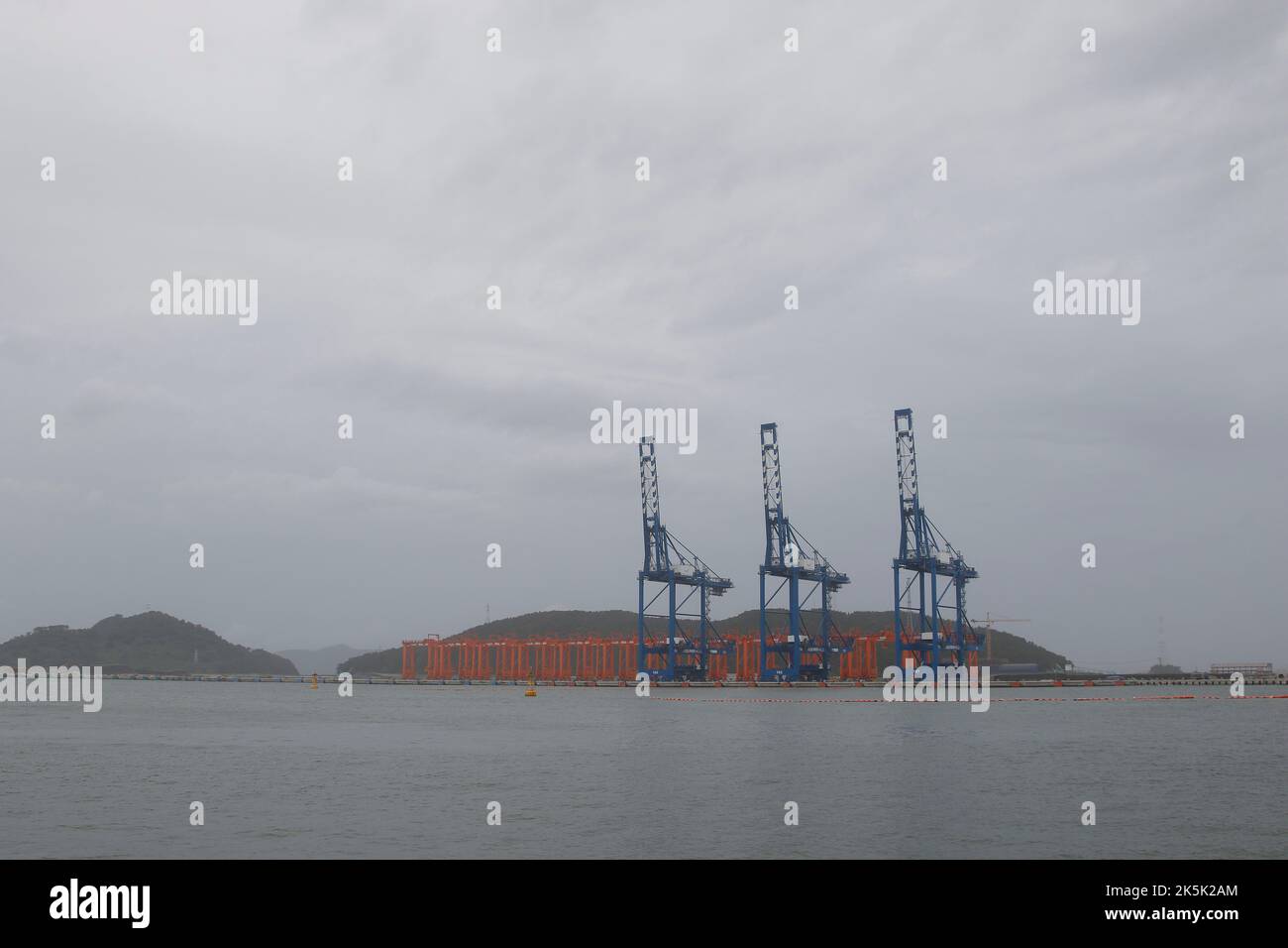 Sep 5, 2022-Busan, South Korea-General view of new port in Busan, South Korea. Super Typhoon Hinnamnor has gradually moved northward to reach waters off the southern island of Jeju on Monday, the state weather agency said, as South Korea braces for what could be the most powerful storm ever to hit the country. Stock Photo