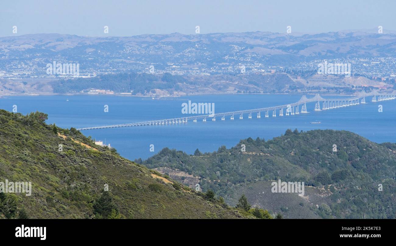 San Francisco bay view from Mt. Tamalpais with the low hanging fog. Stock Photo