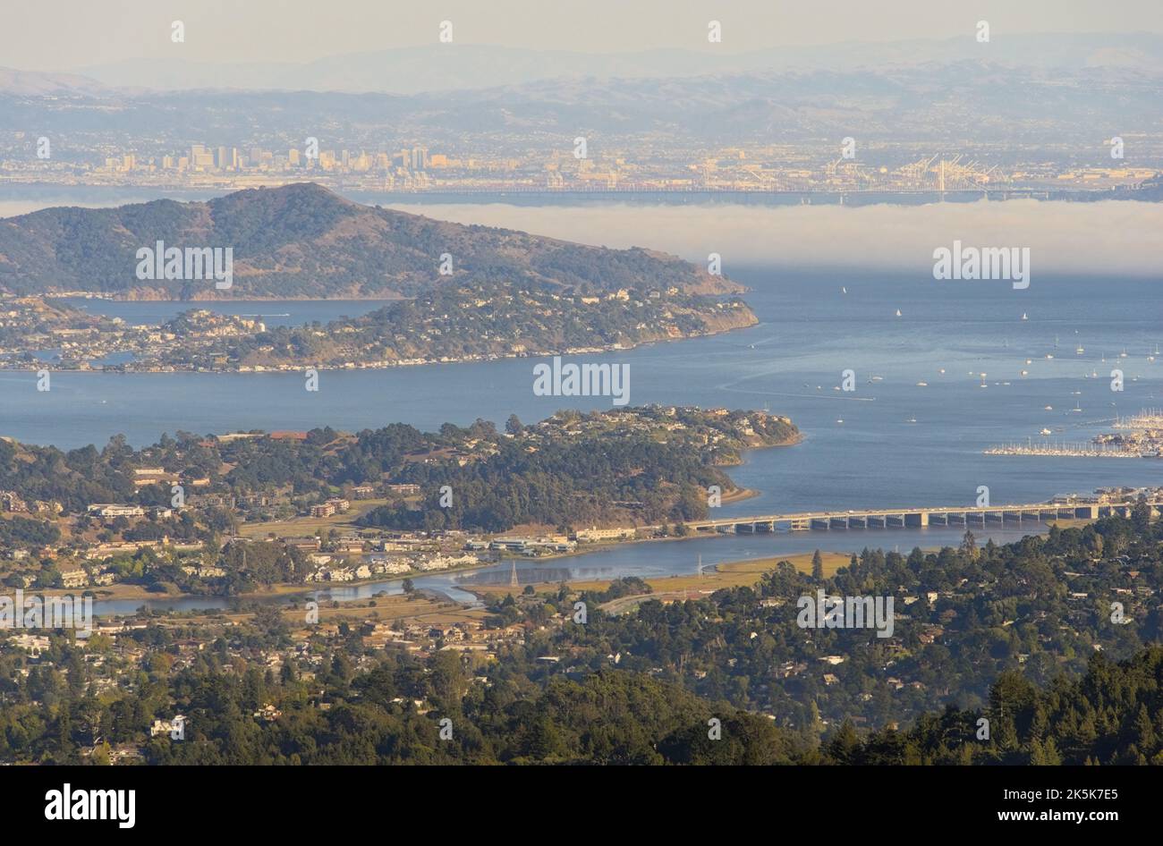 San Francisco bay view from Mt. Tamalpais with the low hanging fog. Stock Photo