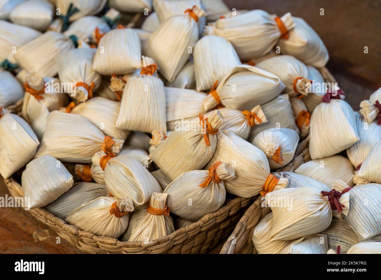 Mexican tamales filed corn dough, Spicy food or candy in Mexico Stock Photo