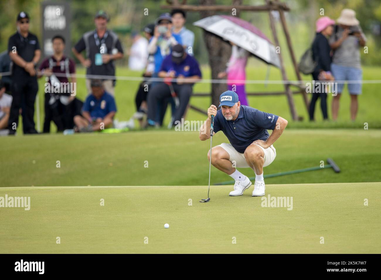 BANGKOK, THAILAND - OCTOBER 9:  Lee Westwood of England on hole 9 during the third and final round at the LIV GOLF INVITATIONAL BANGKOK at Stonehill Golf Course on October 9, 2022 in Bangkok, THAILAND (Photo by Peter van der Klooster/Alamy Live News) Stock Photo