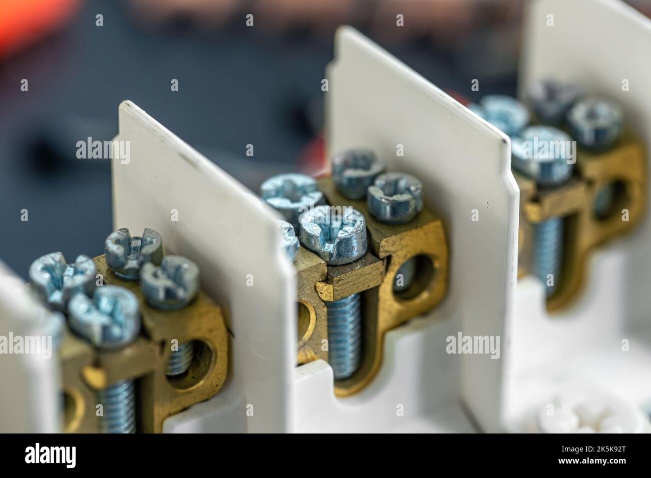 Terminal blocks and distribution blocks, close up. Stock Photo